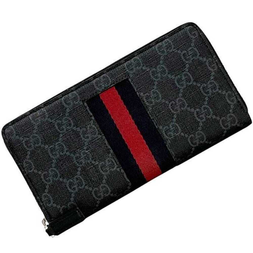 Gucci Round Zipper Long Wallet GG Supreme Web Zip Leather Black